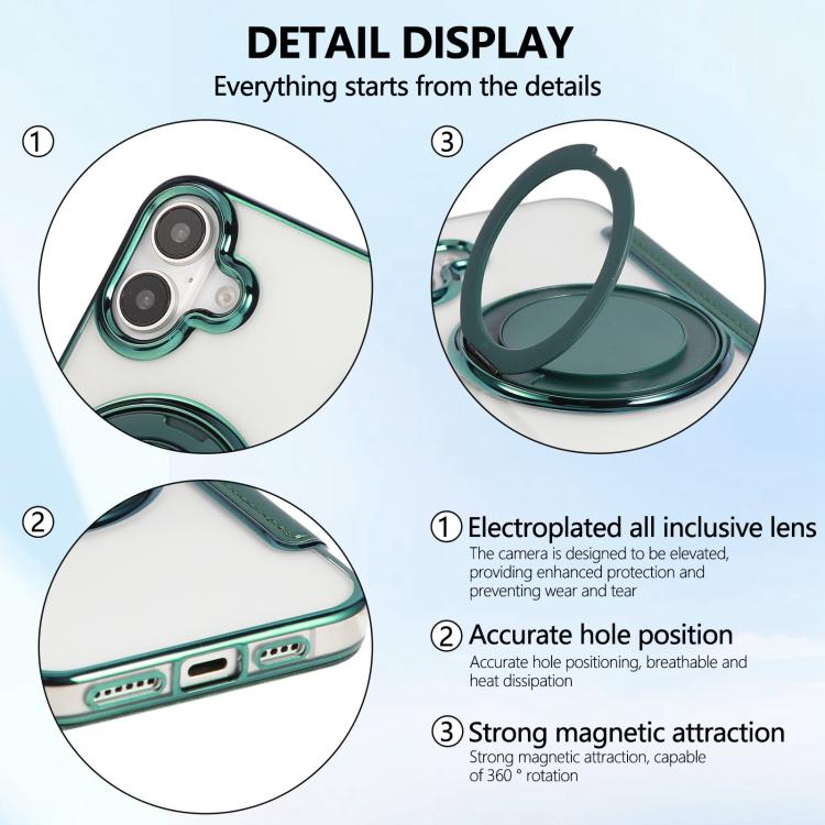For iPhone 16 Ultra-thin Rotation Holder Magnetic Plating Vegan Leather Phone Case