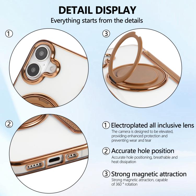 For iPhone 16 Ultra-thin Rotation Holder Magnetic Plating Vegan Leather Phone Case