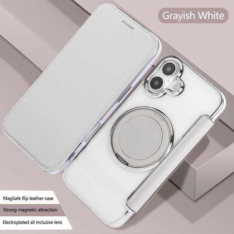 For iPhone 16 Ultra-thin Rotation Holder Magnetic Plating Vegan Leather Phone Case