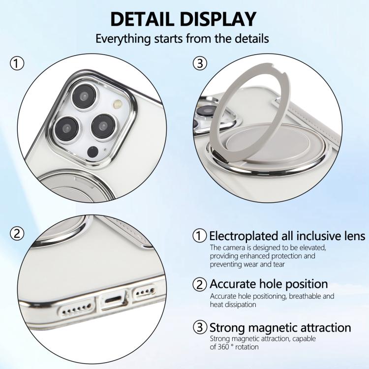 For iPhone 15 Pro Max Ultra-thin Rotation Holder Magnetic Plating Vegan Leather Phone Case