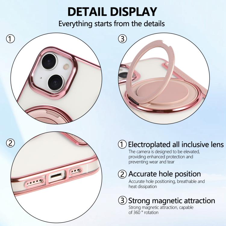 For iPhone 15 Plus / 14 Plus Ultra-thin Rotation Holder Magnetic Plating Vegan Leather Phone Case