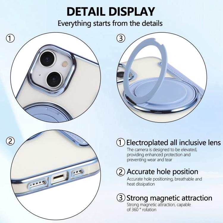 For iPhone 15 Plus / 14 Plus Ultra-thin Rotation Holder Magnetic Plating Vegan Leather Phone Case