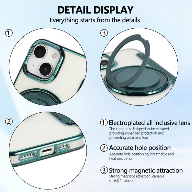 For iPhone 15 Plus / 14 Plus Ultra-thin Rotation Holder Magnetic Plating Vegan Leather Phone Case
