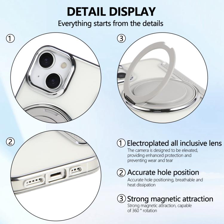 For iPhone 15 Plus / 14 Plus Ultra-thin Rotation Holder Magnetic Plating Vegan Leather Phone Case