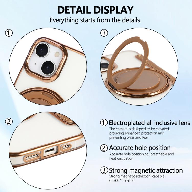 For iPhone 15 Ultra-thin Rotation Holder Magnetic Plating Vegan Leather Phone Case