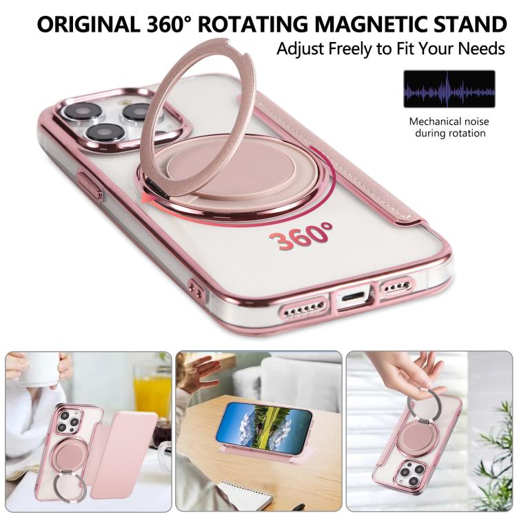For iPhone 14 Pro Max Ultra-thin Rotation Holder Magnetic Plating Vegan Leather Phone Case