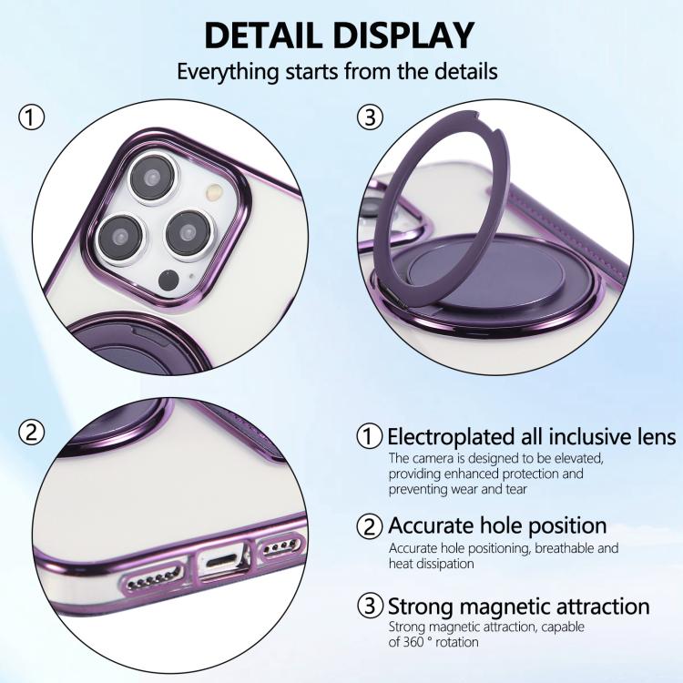 For iPhone 14 Pro Max Ultra-thin Rotation Holder Magnetic Plating Vegan Leather Phone Case