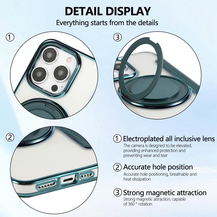 For iPhone 14 Pro Max Ultra-thin Rotation Holder Magnetic Plating Vegan Leather Phone Case