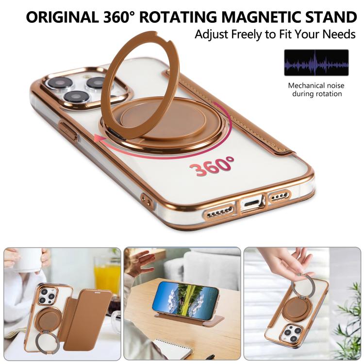 For iPhone 14 Pro Max Ultra-thin Rotation Holder Magnetic Plating Vegan Leather Phone Case