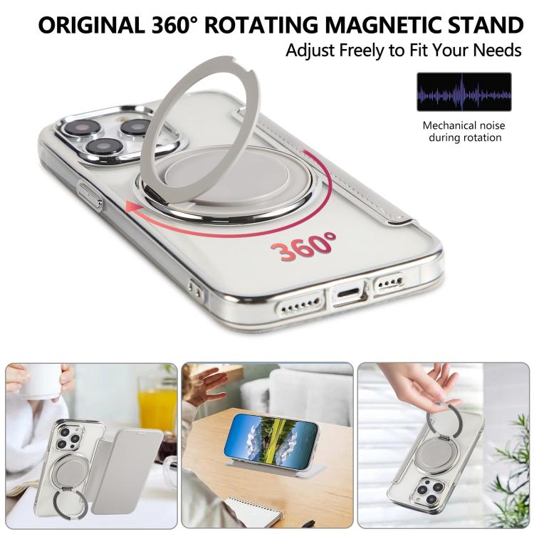 For iPhone 14 Pro Max Ultra-thin Rotation Holder Magnetic Plating Vegan Leather Phone Case