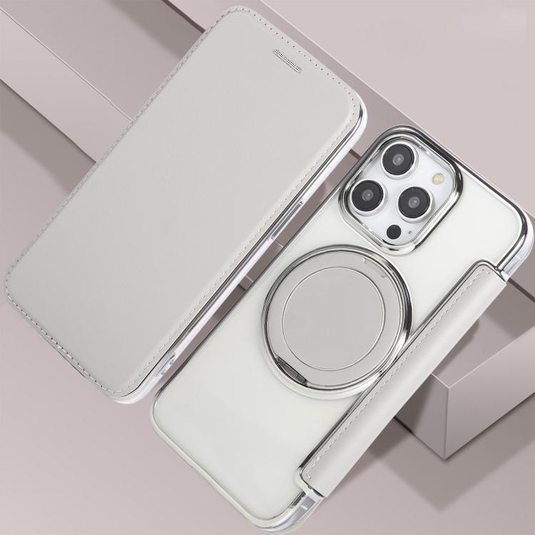 For iPhone 13 Pro Max Ultra-thin Rotation Holder Magnetic Plating Vegan Leather Phone Case