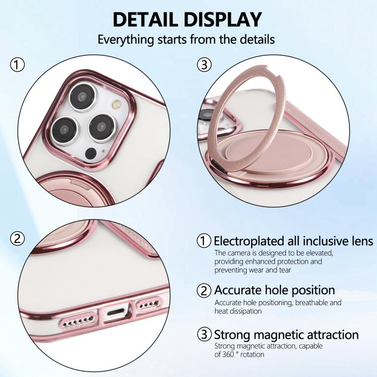 For iPhone 13 Pro Ultra-thin Rotation Holder Magnetic Plating Vegan Leather Phone Case