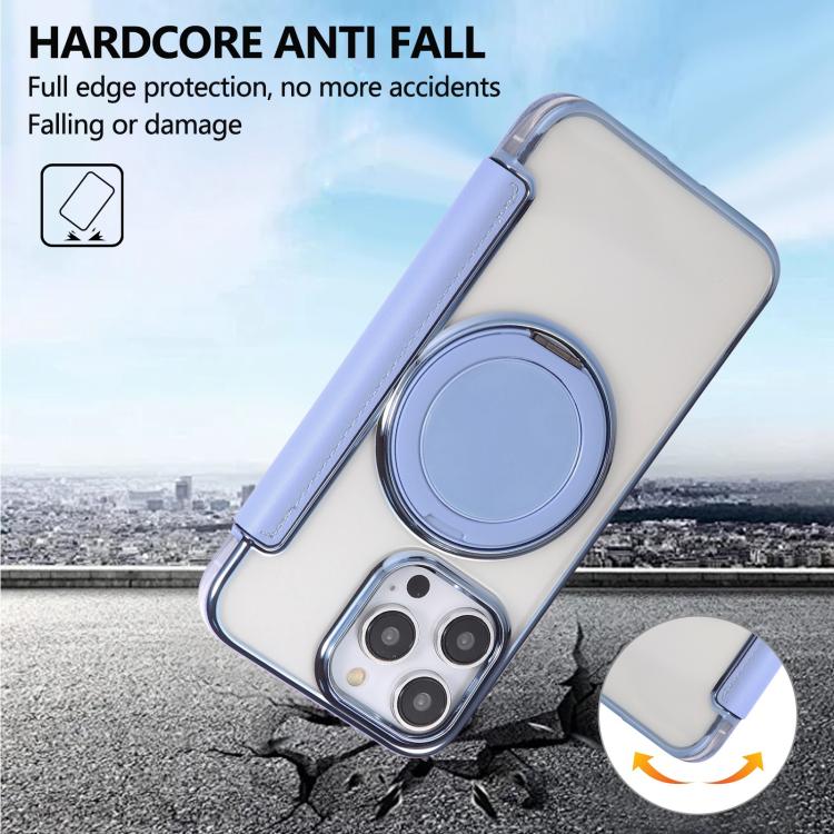 For iPhone 13 Pro Ultra-thin Rotation Holder Magnetic Plating Vegan Leather Phone Case