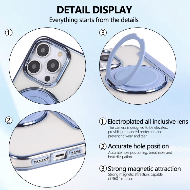 For iPhone 13 Pro Ultra-thin Rotation Holder Magnetic Plating Vegan Leather Phone Case