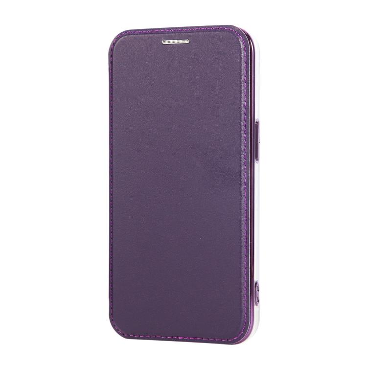 For iPhone 13 Pro Ultra-thin Rotation Holder Magnetic Plating Vegan Leather Phone Case