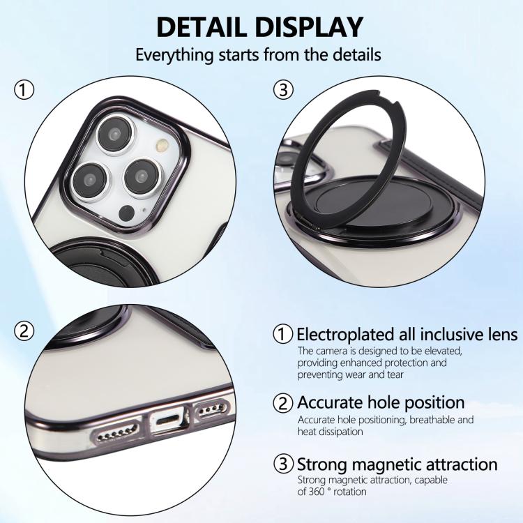 For iPhone 13 Pro Ultra-thin Rotation Holder Magnetic Plating Vegan Leather Phone Case