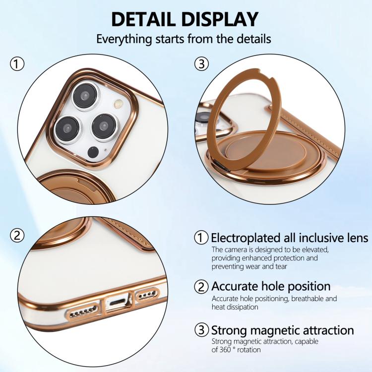 For iPhone 13 Pro Ultra-thin Rotation Holder Magnetic Plating Vegan Leather Phone Case