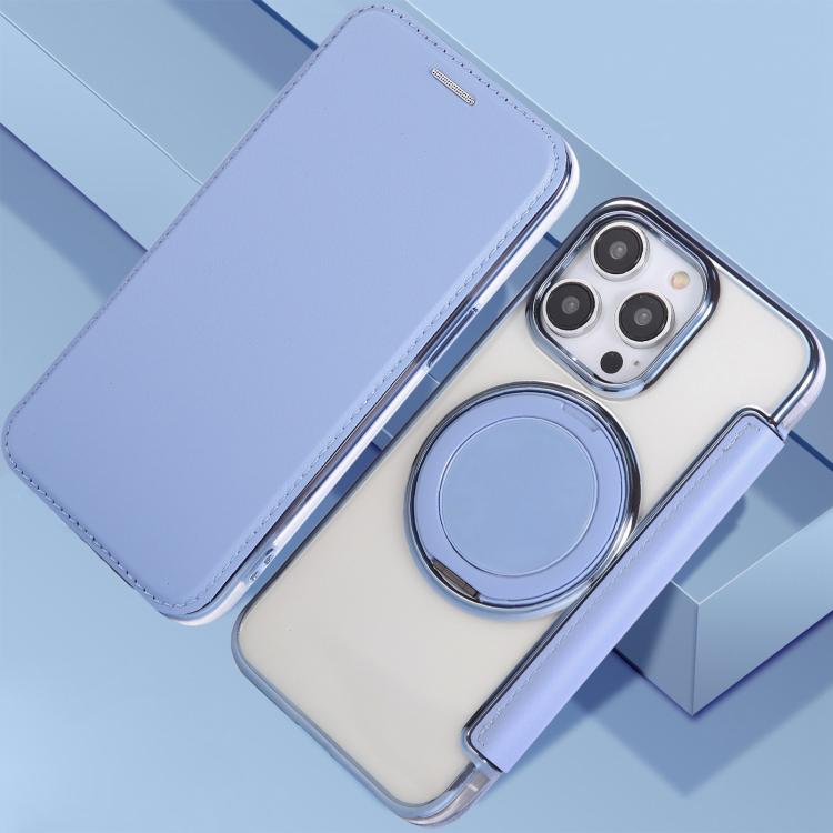 For iPhone 12 Pro Max Ultra-thin Rotation Holder Magnetic Plating Vegan Leather Phone Case