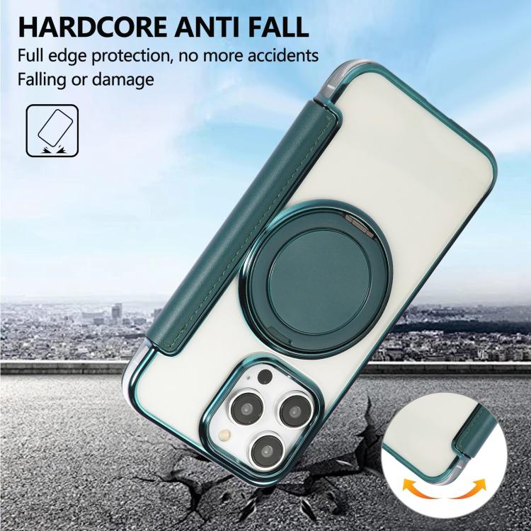 For iPhone 12 Pro Max Ultra-thin Rotation Holder Magnetic Plating Vegan Leather Phone Case