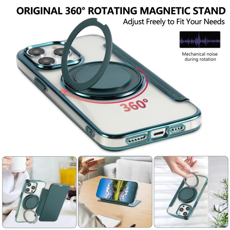 For iPhone 12 Pro Max Ultra-thin Rotation Holder Magnetic Plating Vegan Leather Phone Case