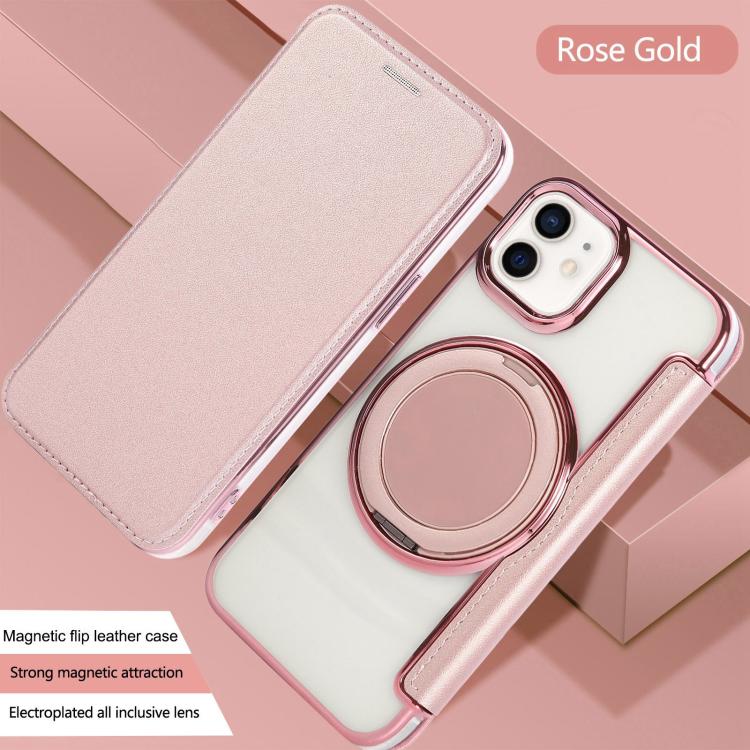 For iPhone 12 / 12 Pro Ultra-thin Rotation Holder Magnetic Plating Vegan Leather Phone Case