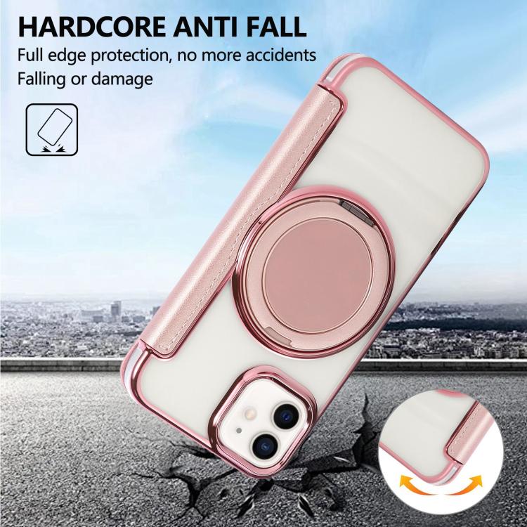 For iPhone 12 / 12 Pro Ultra-thin Rotation Holder Magnetic Plating Vegan Leather Phone Case