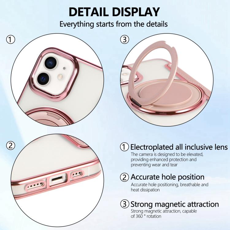 For iPhone 12 / 12 Pro Ultra-thin Rotation Holder Magnetic Plating Vegan Leather Phone Case
