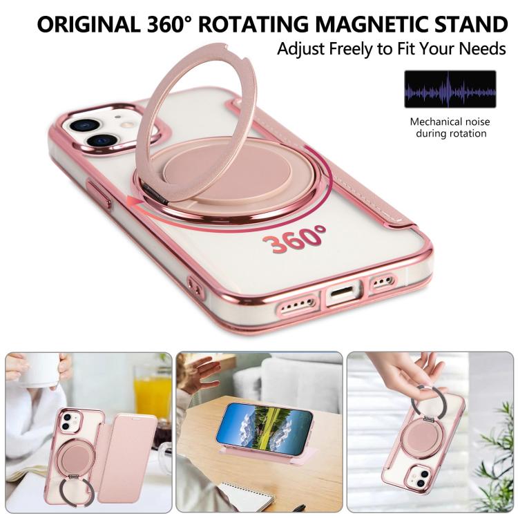 For iPhone 12 / 12 Pro Ultra-thin Rotation Holder Magnetic Plating Vegan Leather Phone Case