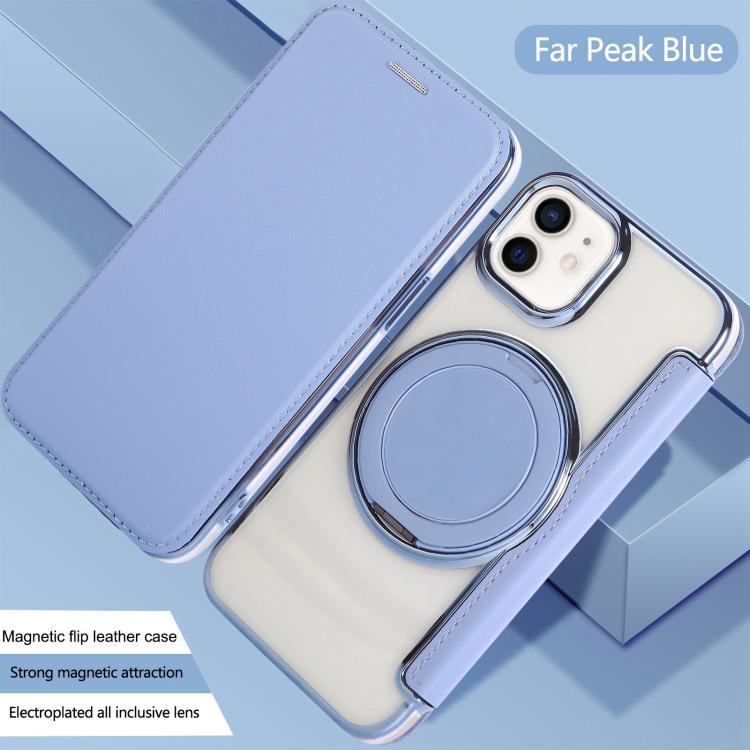 For iPhone 12 / 12 Pro Ultra-thin Rotation Holder Magnetic Plating Vegan Leather Phone Case