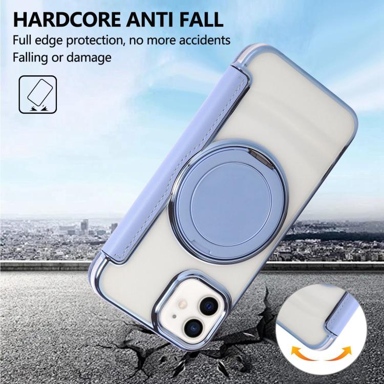 For iPhone 12 / 12 Pro Ultra-thin Rotation Holder Magnetic Plating Vegan Leather Phone Case