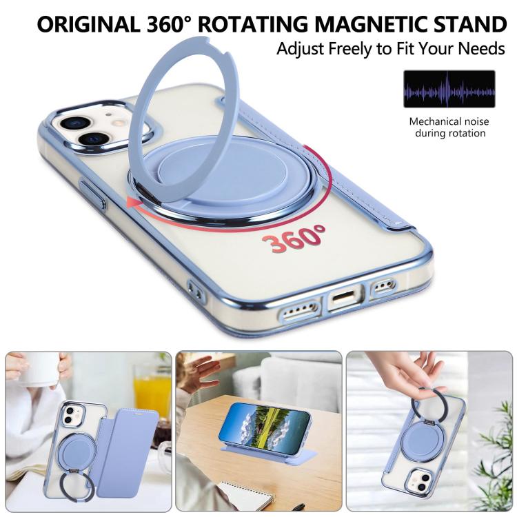 For iPhone 12 / 12 Pro Ultra-thin Rotation Holder Magnetic Plating Vegan Leather Phone Case