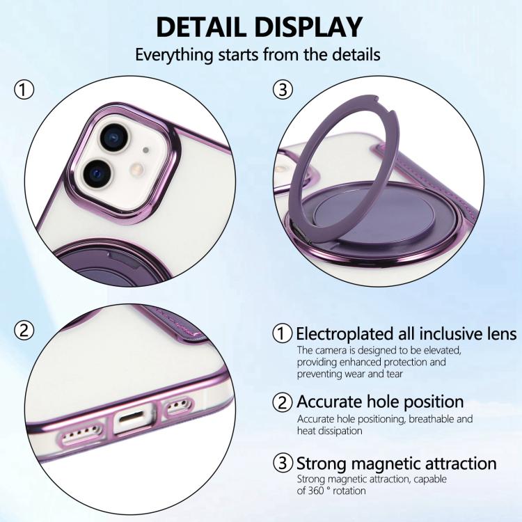For iPhone 12 / 12 Pro Ultra-thin Rotation Holder Magnetic Plating Vegan Leather Phone Case