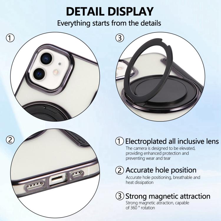 For iPhone 12 / 12 Pro Ultra-thin Rotation Holder Magnetic Plating Vegan Leather Phone Case
