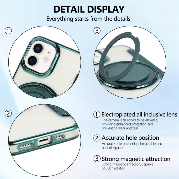 For iPhone 12 / 12 Pro Ultra-thin Rotation Holder Magnetic Plating Vegan Leather Phone Case
