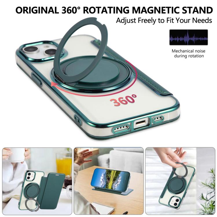 For iPhone 12 / 12 Pro Ultra-thin Rotation Holder Magnetic Plating Vegan Leather Phone Case