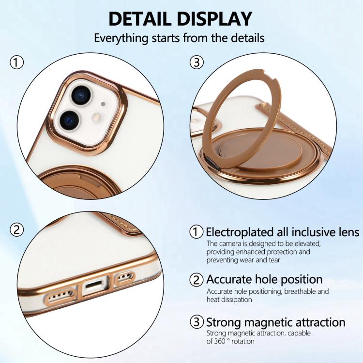 For iPhone 12 / 12 Pro Ultra-thin Rotation Holder Magnetic Plating Vegan Leather Phone Case