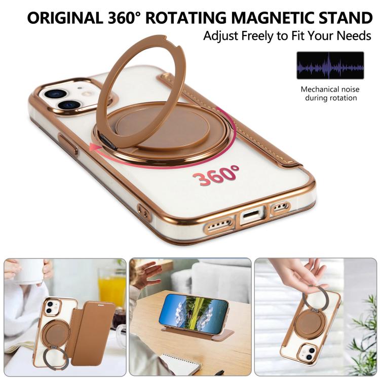 For iPhone 12 / 12 Pro Ultra-thin Rotation Holder Magnetic Plating Vegan Leather Phone Case
