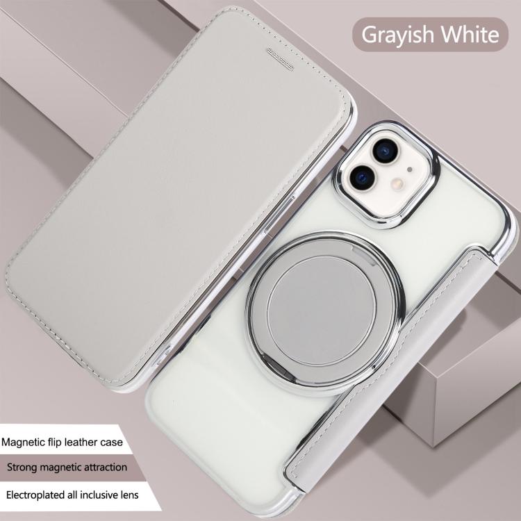 For iPhone 12 / 12 Pro Ultra-thin Rotation Holder Magnetic Plating Vegan Leather Phone Case