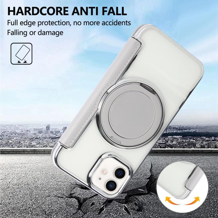 For iPhone 12 / 12 Pro Ultra-thin Rotation Holder Magnetic Plating Vegan Leather Phone Case