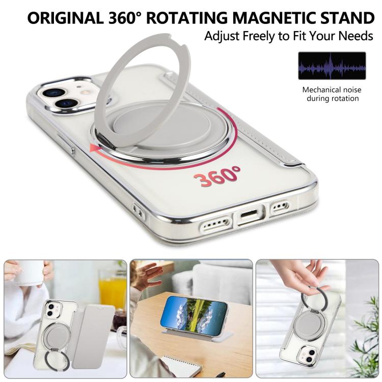 For iPhone 12 / 12 Pro Ultra-thin Rotation Holder Magnetic Plating Vegan Leather Phone Case