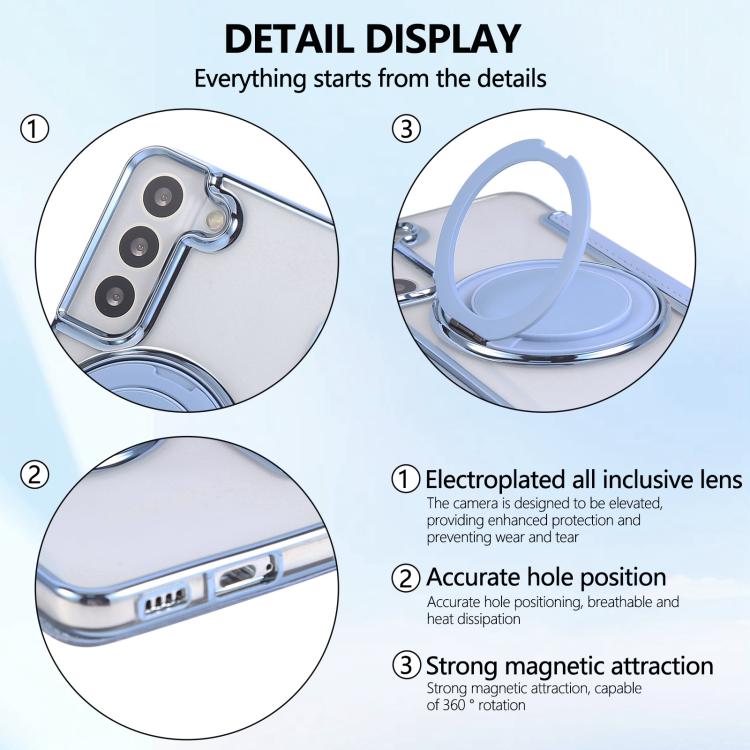 For Samsung Galaxy S22+ 5G Ultra-thin Rotation Holder Magnetic Plating Vegan Leather Phone Case