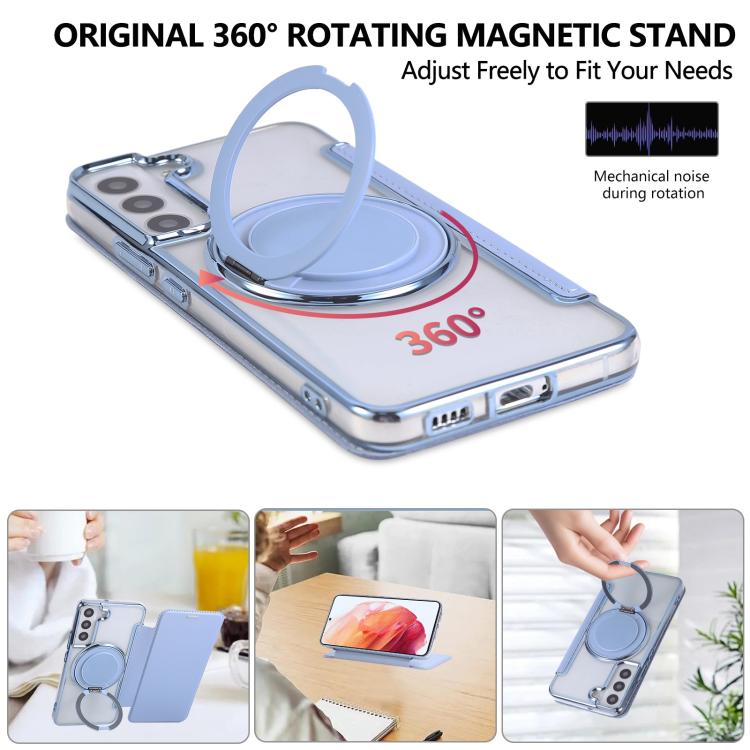 For Samsung Galaxy S22+ 5G Ultra-thin Rotation Holder Magnetic Plating Vegan Leather Phone Case