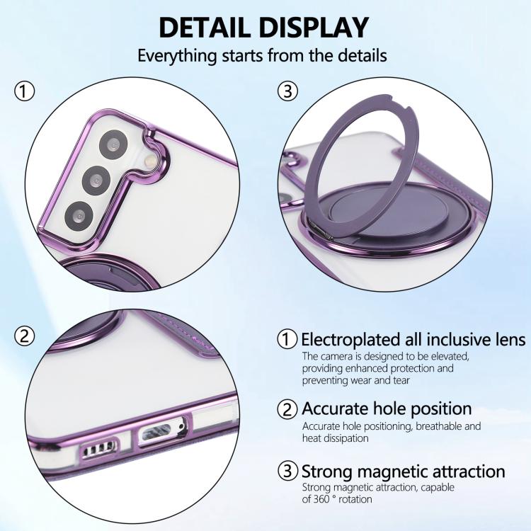 For Samsung Galaxy S22+ 5G Ultra-thin Rotation Holder Magnetic Plating Vegan Leather Phone Case
