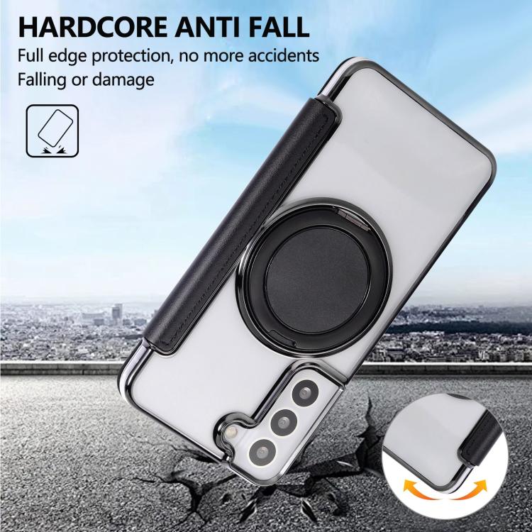 For Samsung Galaxy S22+ 5G Ultra-thin Rotation Holder Magnetic Plating Vegan Leather Phone Case