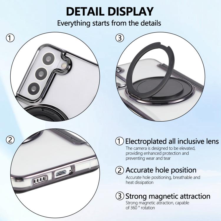 For Samsung Galaxy S22+ 5G Ultra-thin Rotation Holder Magnetic Plating Vegan Leather Phone Case