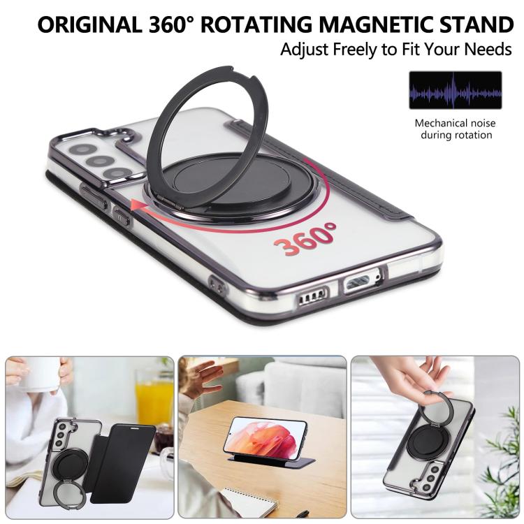 For Samsung Galaxy S22+ 5G Ultra-thin Rotation Holder Magnetic Plating Vegan Leather Phone Case