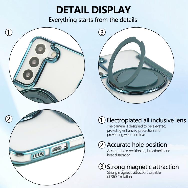 For Samsung Galaxy S22+ 5G Ultra-thin Rotation Holder Magnetic Plating Vegan Leather Phone Case