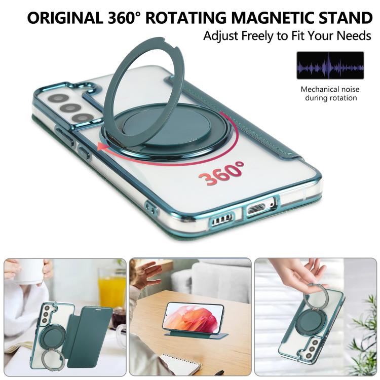 For Samsung Galaxy S22+ 5G Ultra-thin Rotation Holder Magnetic Plating Vegan Leather Phone Case