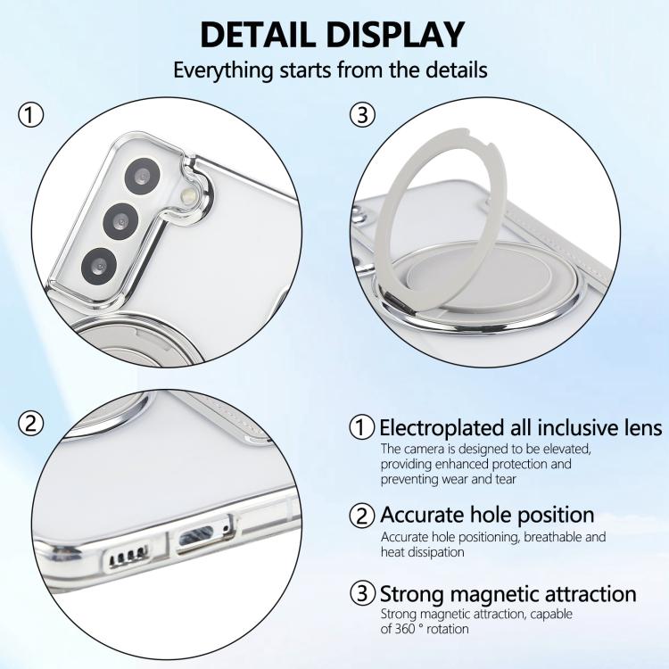 For Samsung Galaxy S22+ 5G Ultra-thin Rotation Holder Magnetic Plating Vegan Leather Phone Case