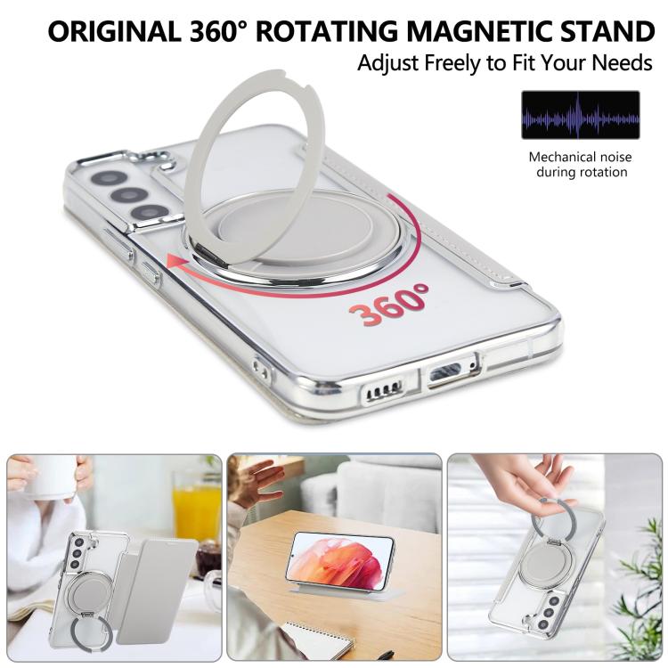 For Samsung Galaxy S22+ 5G Ultra-thin Rotation Holder Magnetic Plating Vegan Leather Phone Case